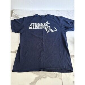 Leisure Lounge Navy Graphic T-Shirt Map of Massachusetts Zip Codes Size Large